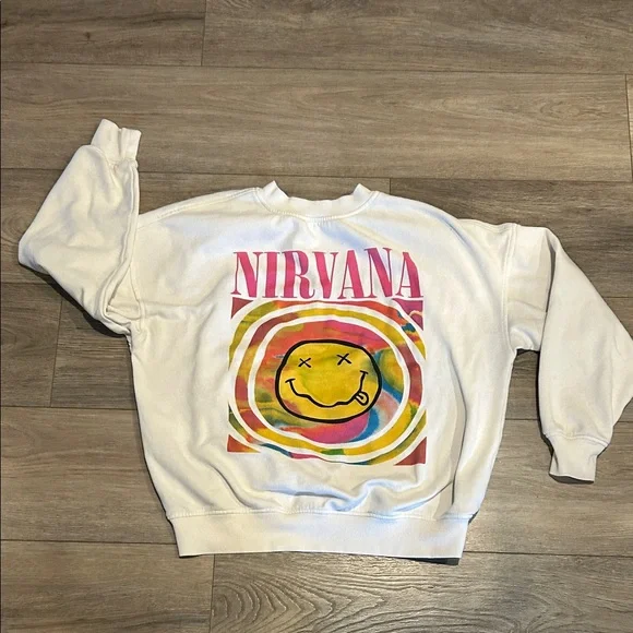 NIRVANA Cream Crewneck Sweatshirt with Multicolor Graphic Size XS - Picture 1 of 8
